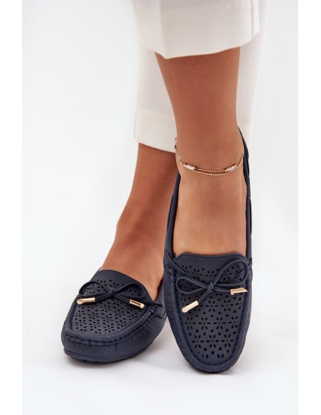 Women's moccasins with perforated pattern and lacing in navy Mirisa