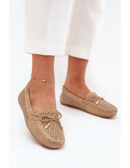 Ladies moccasins with perforated pattern and lacing Khaki Mirisa