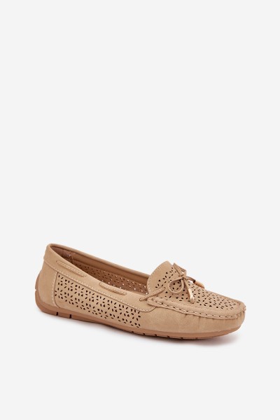 Ladies moccasins with perforated pattern and lacing Khaki Mirisa 2