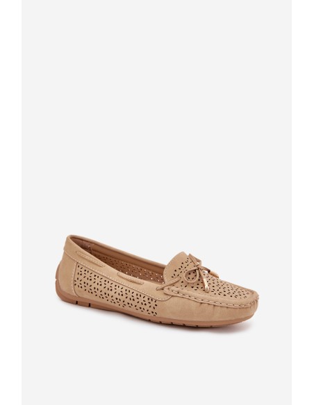 Ladies moccasins with perforated pattern and lacing Khaki Mirisa