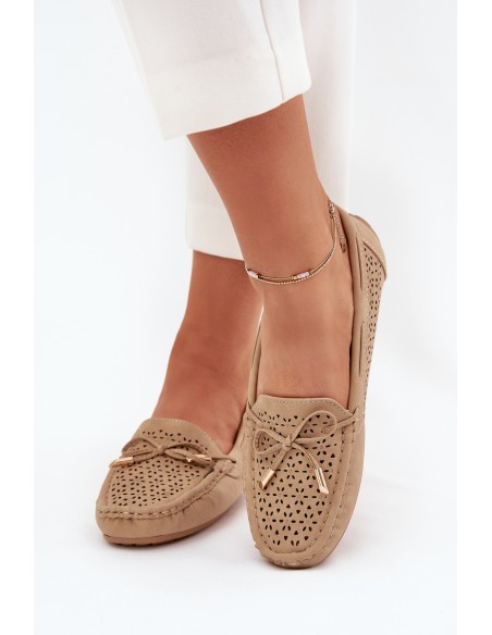 Ladies moccasins with perforated pattern and lacing Khaki Mirisa