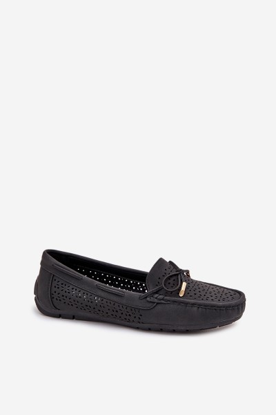 Women's Moccasins With Perforated Pattern And Lacing Black Mirisa 2