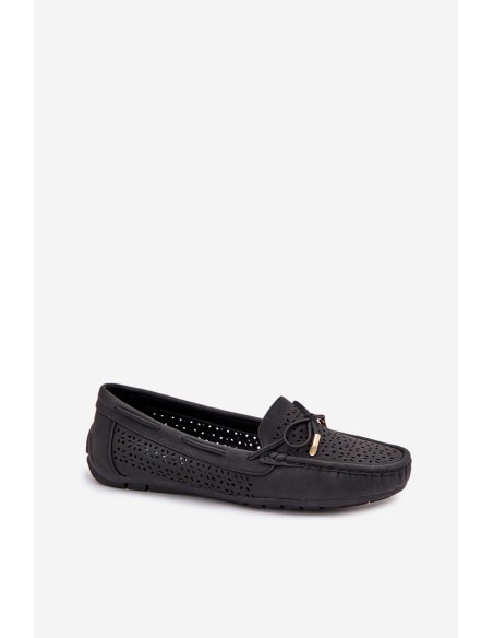 Women's Moccasins With Perforated Pattern And Lacing Black Mirisa