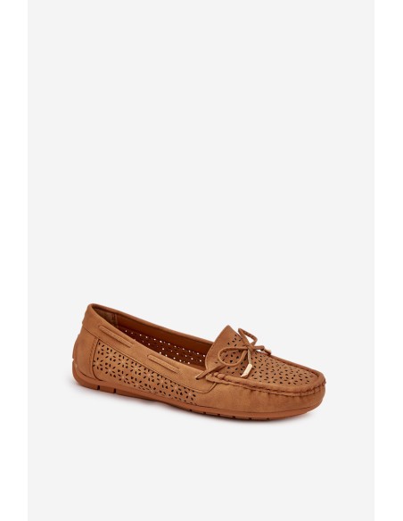 Ladies Moccasins With Perforated Pattern And Lacing Camel Mirisa