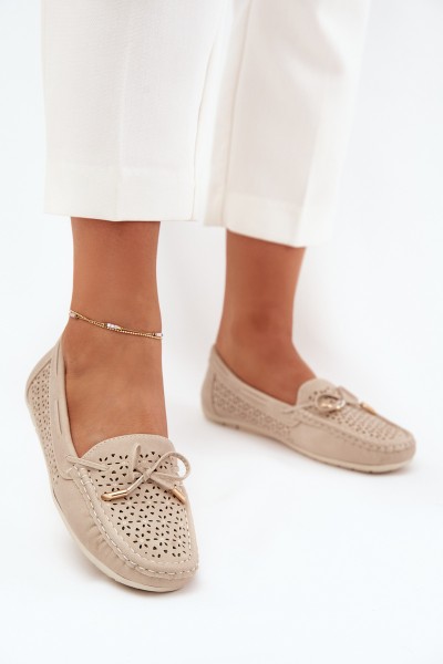 Women's moccasins with perforated pattern and lacing beige Mirisa