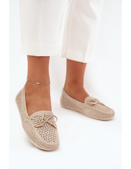 Women's moccasins with perforated pattern and lacing beige Mirisa