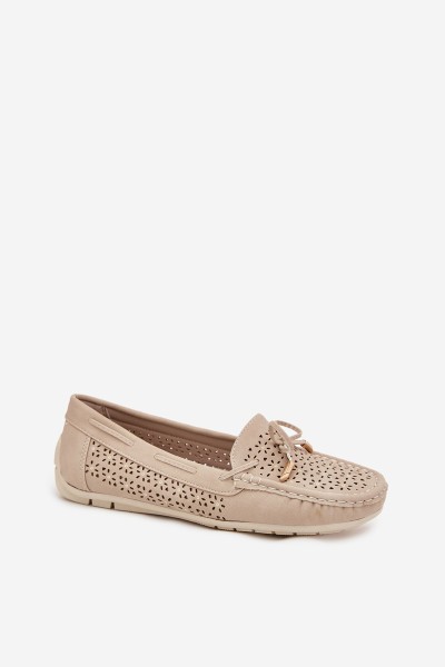 Women's moccasins with perforated pattern and lacing beige Mirisa 2