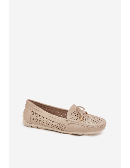 Women's moccasins with perforated pattern and lacing beige Mirisa