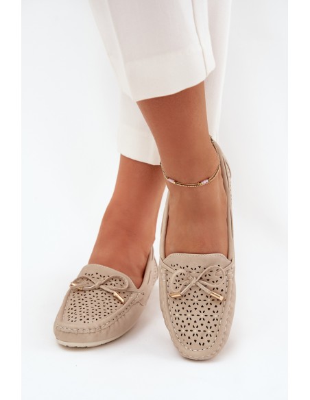 Women's moccasins with perforated pattern and lacing beige Mirisa