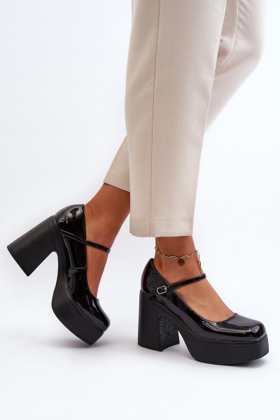 Women's Patent Leather Platform and Block Heel Shoes Big Star NN274004 Black 2