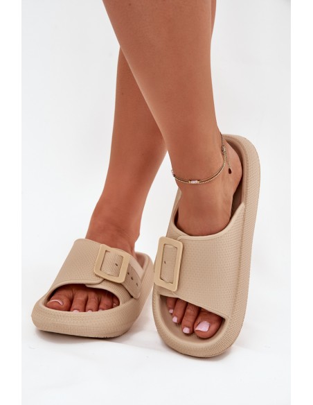 Women's Foam Slippers With Buckle Vinceza 75207 Beige