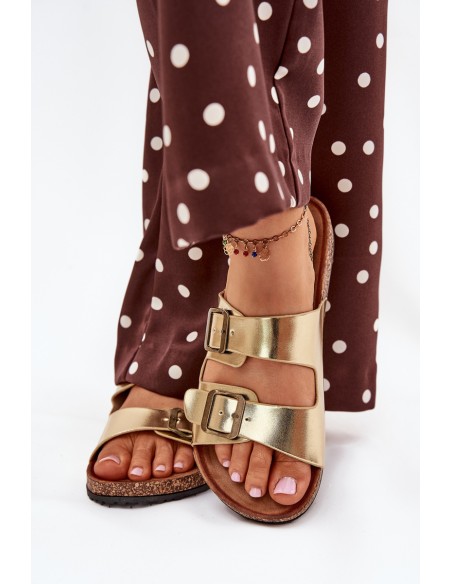 Women's sandals on cork platform with buckles golden Vesina