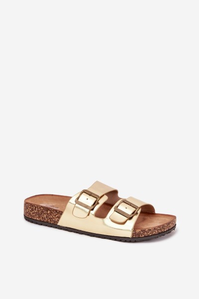 Women's sandals on cork platform with buckles golden Vesina 2