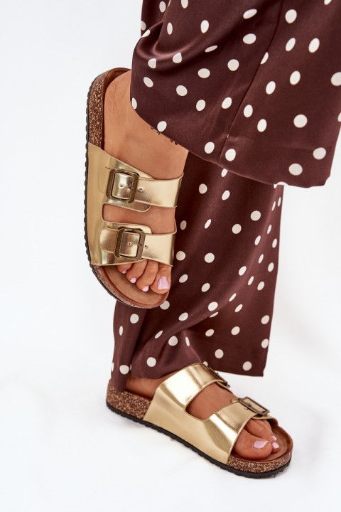 Women's sandals on cork platform with buckles golden Vesina