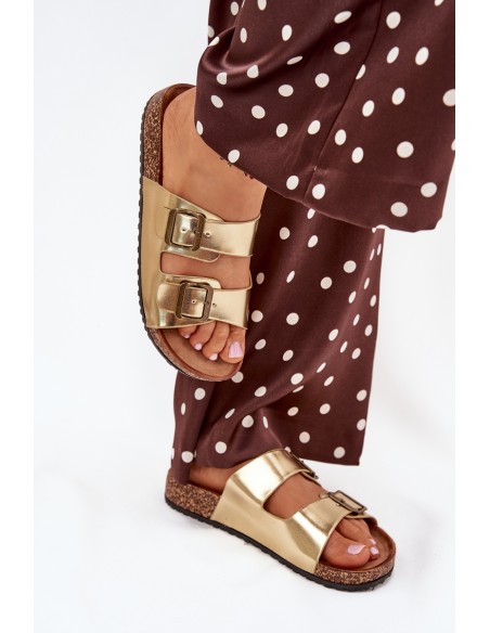 Women's sandals on cork platform with buckles golden Vesina