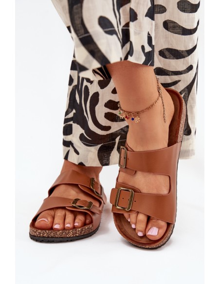 Women's sandals on cork platform with buckles Camel Vesina