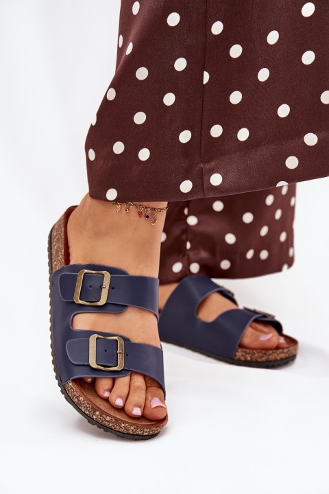 Women's cork platform sandals with buckles navy Vesina