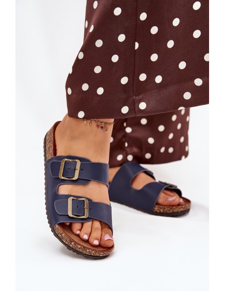 Women's cork platform sandals with buckles navy Vesina