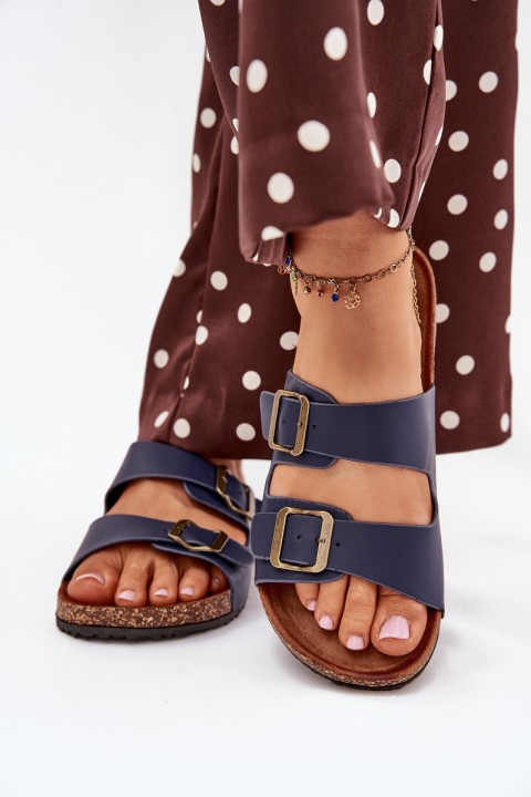Women's cork platform sandals with buckles navy Vesina