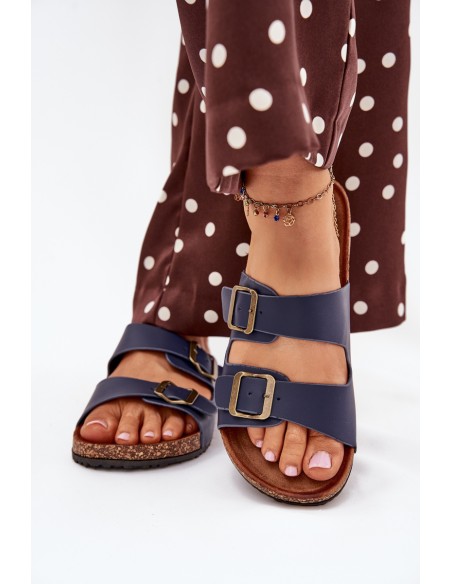 Women's cork platform sandals with buckles navy Vesina