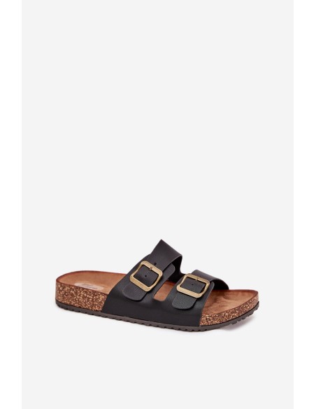 Women's Flip Flops On Cork Platform With Buckles Black Vesina