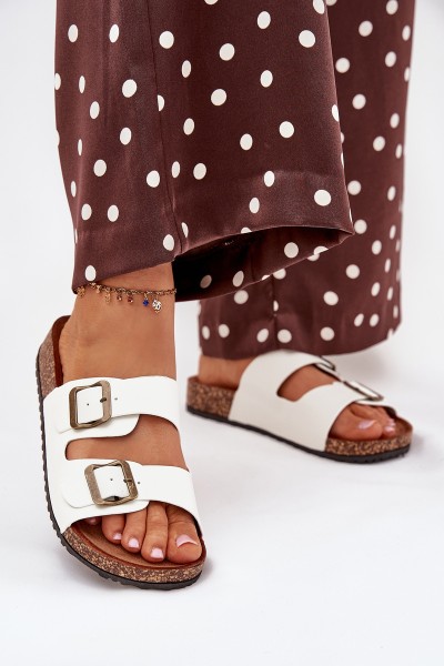 Women's Cork Platform Slippers With Buckles White Vesina