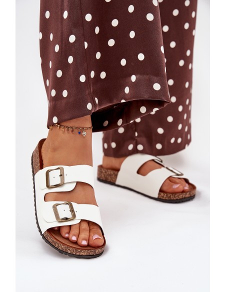 Women's Cork Platform Slippers With Buckles White Vesina