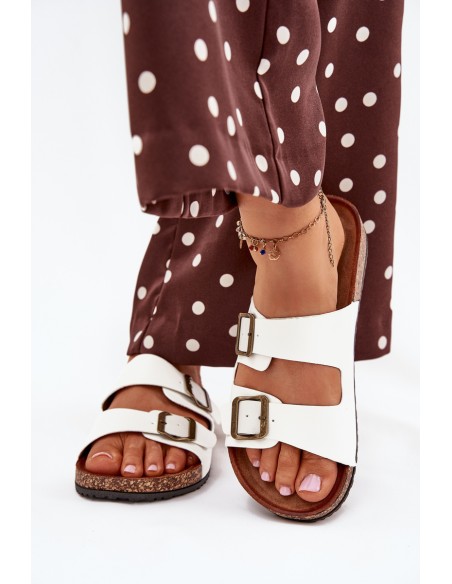 Women's Cork Platform Slippers With Buckles White Vesina