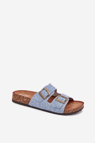 Women's Slippers On Cork Platform With Buckles Light Denim Vesina 2