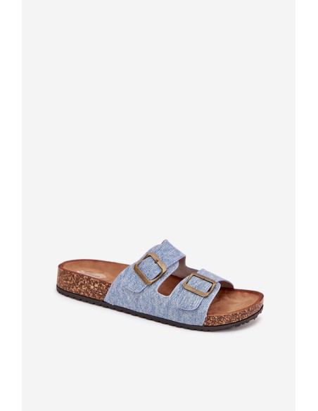 Women's Slippers On Cork Platform With Buckles Light Denim Vesina