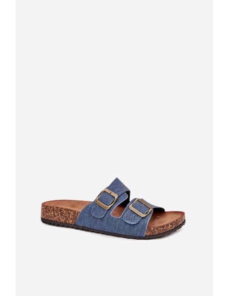 Ladies Slippers On Cork Platform With Buckles Dark Jeans Vesina