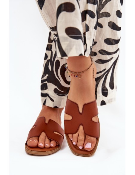 Women's Flat Sandals With Cutouts Camel Salyra