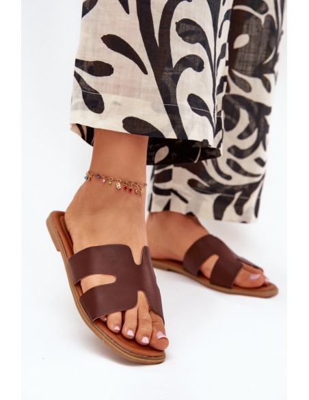Women's Flat Sandals With Cutouts Dark Brown Salyra
