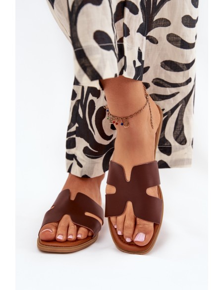Women's Flat Sandals With Cutouts Dark Brown Salyra