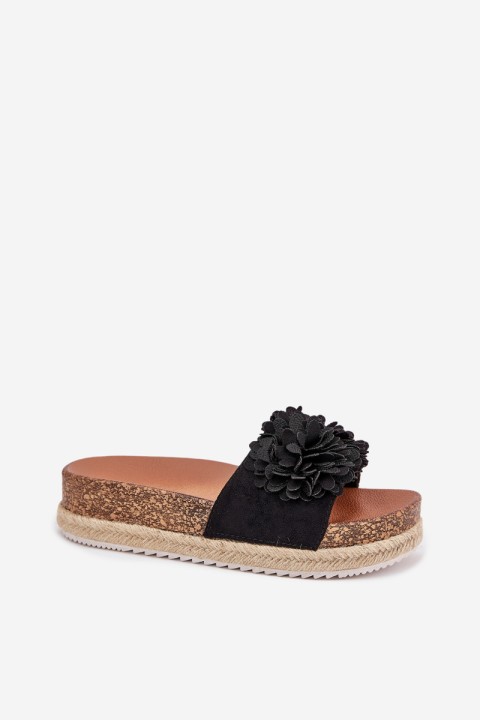 Women's Platform Slippers With Decorative Flowers Black Tessara