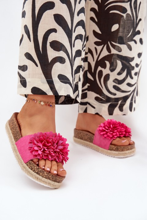 Womens platform sandals with decorative flowers fuchsia Tessara
