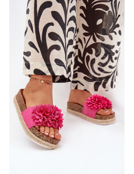 Womens platform sandals with decorative flowers fuchsia Tessara