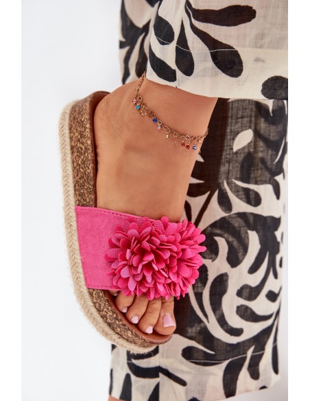 Womens platform sandals with decorative flowers fuchsia Tessara