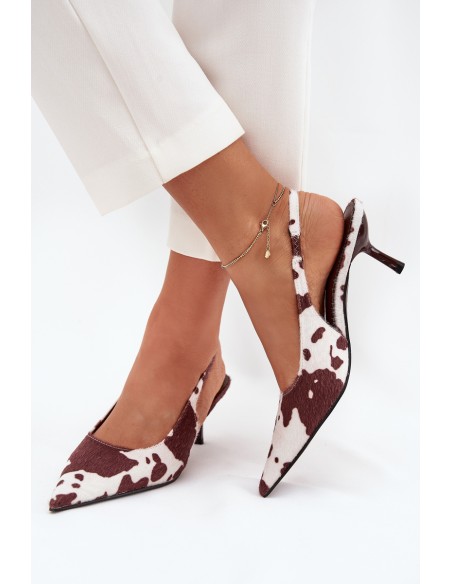 Stiletto Pumps With Open Heel In Brown-White Dots Talira