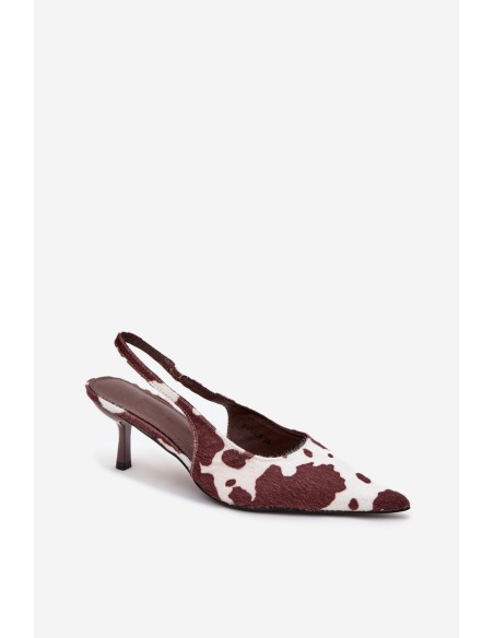 Stiletto Pumps With Open Heel In Brown-White Dots Talira