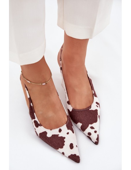 Stiletto Pumps With Open Heel In Brown-White Dots Talira