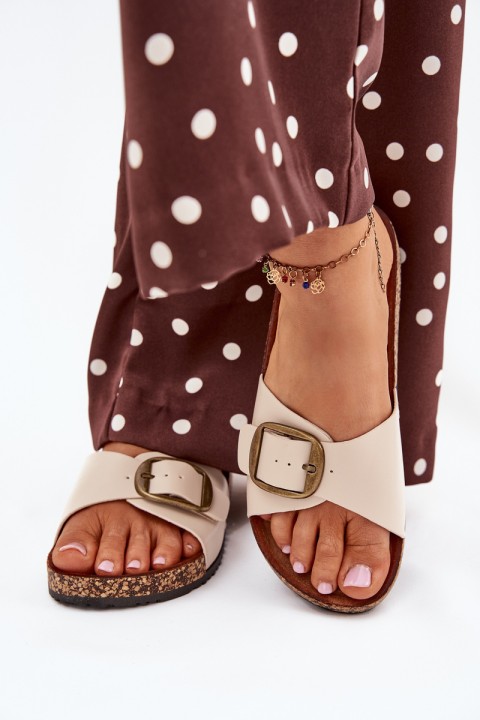 Women's sandals on cork platform with buckle beige Vianara