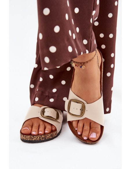 Women's sandals on cork platform with buckle beige Vianara