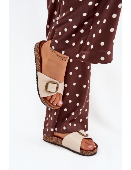 Women's sandals on cork platform with buckle beige Vianara