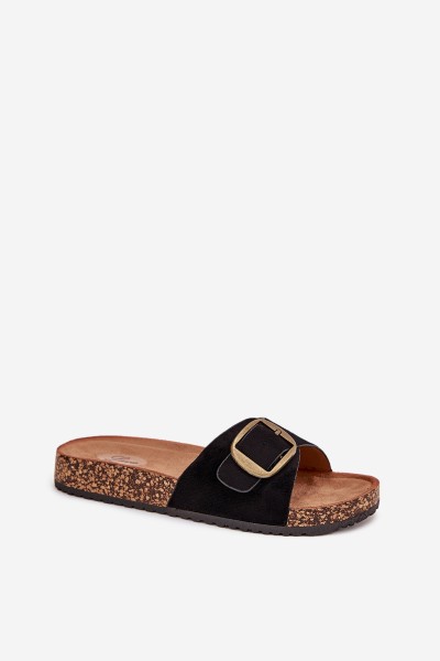 Women's Sandals With Buckle On Cork Platform Black Zavira 2