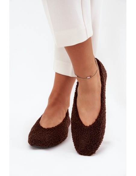 Ladies Ballet Flats With Sheepskin Chocolate Zimira