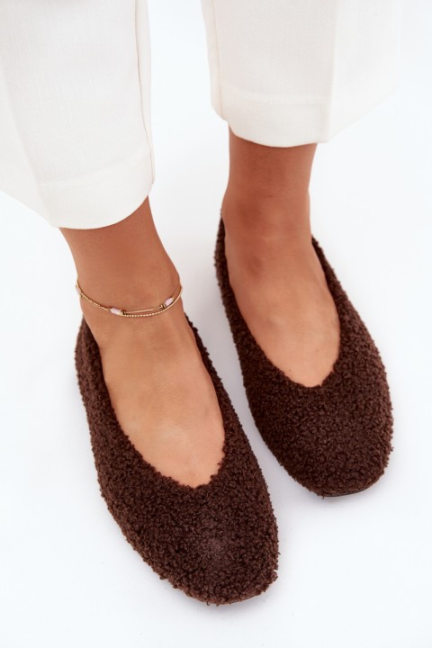 Ladies Ballet Flats With Sheepskin Chocolate Zimira