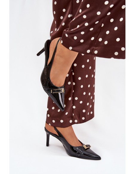 Lacquered High Heels With Gold Buckle Black Vivae