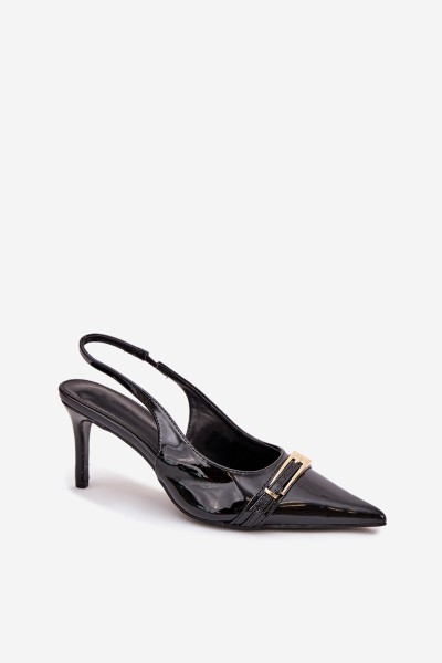 Lacquered High Heels With Gold Buckle Black Vivae 2