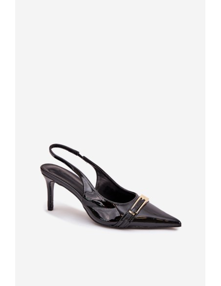 Lacquered High Heels With Gold Buckle Black Vivae